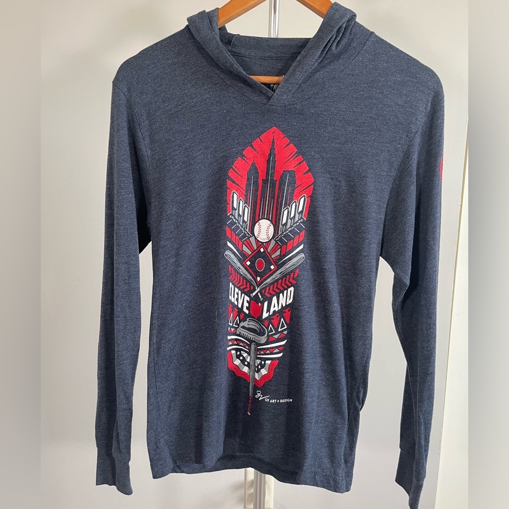 GV Art + Design Cleveland Guardians Indians Hooded Long Sleeved Baseball Shirt